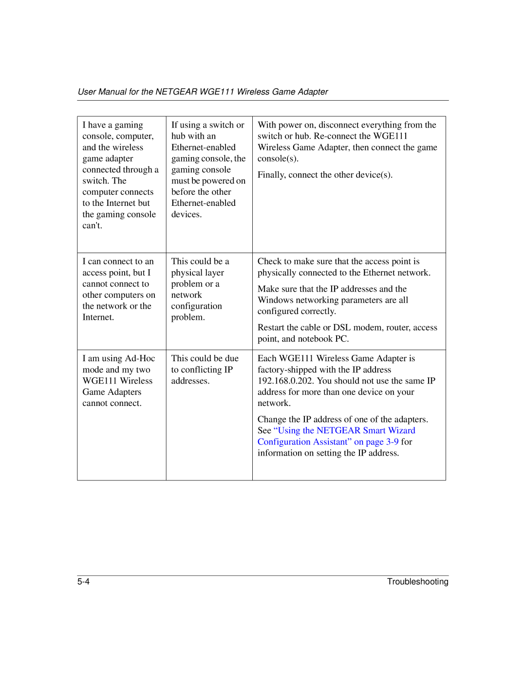 NETGEAR WGE111 user manual See Using the Netgear Smart Wizard 