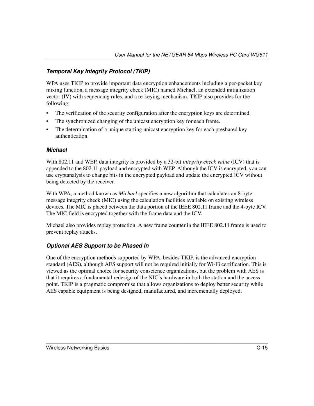 NETGEAR WGE111 user manual Temporal Key Integrity Protocol Tkip 