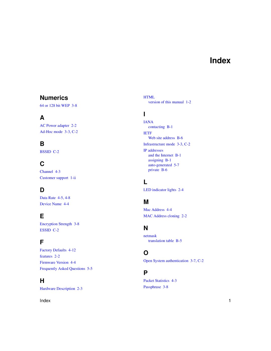 NETGEAR WGE111 user manual Index, Numerics 