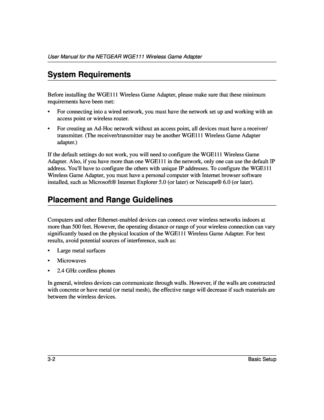 NETGEAR WGE111 user manual System Requirements, Placement and Range Guidelines 