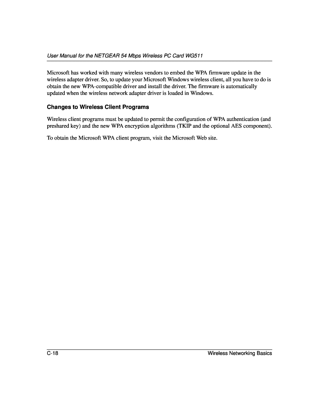 NETGEAR WGE111 user manual Changes to Wireless Client Programs 