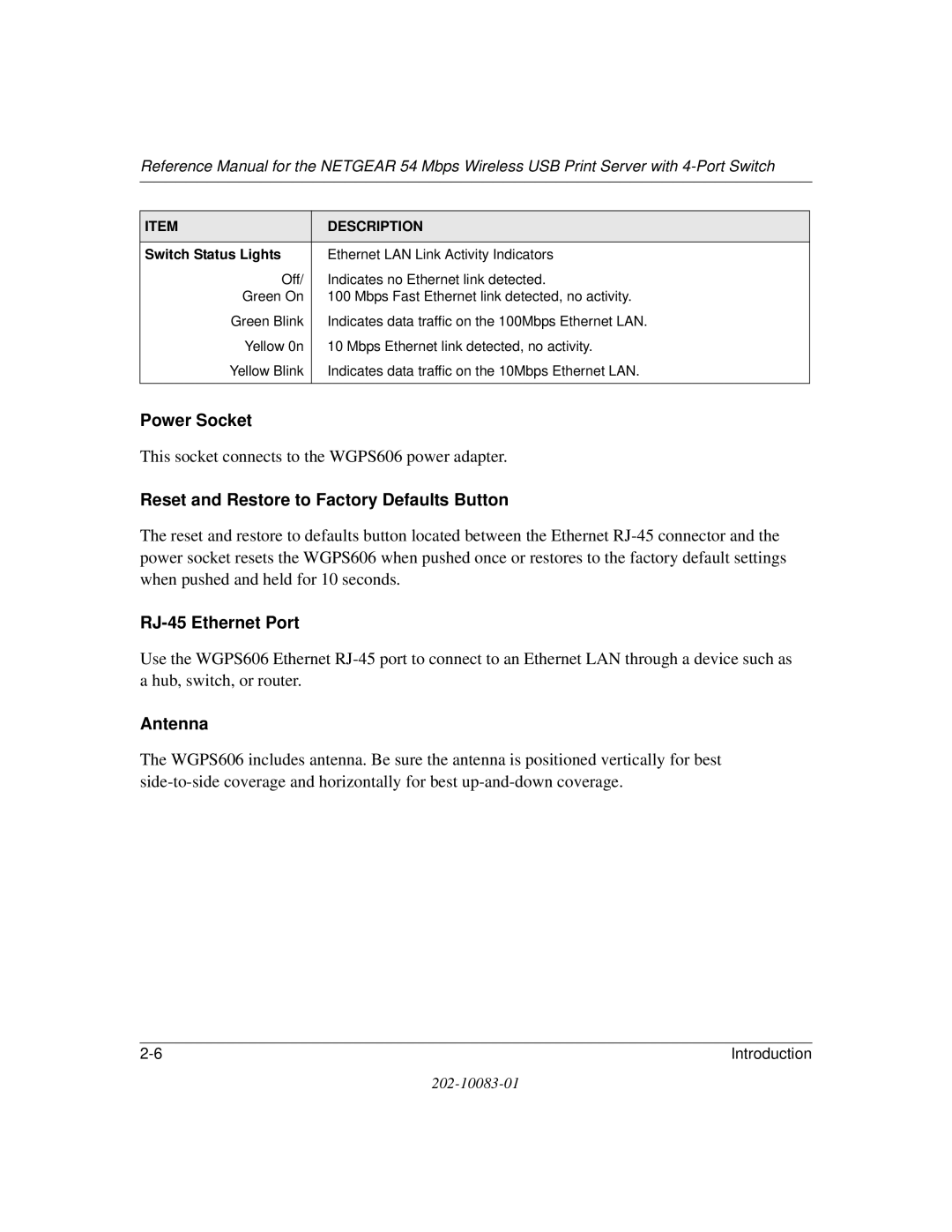 NETGEAR WGPS606 manual Power Socket 