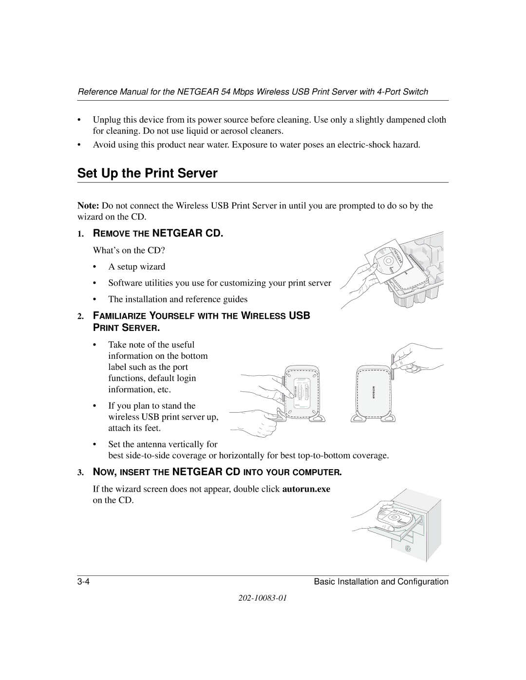 NETGEAR WGPS606 manual Set Up the Print Server, Remove the Netgear CD 