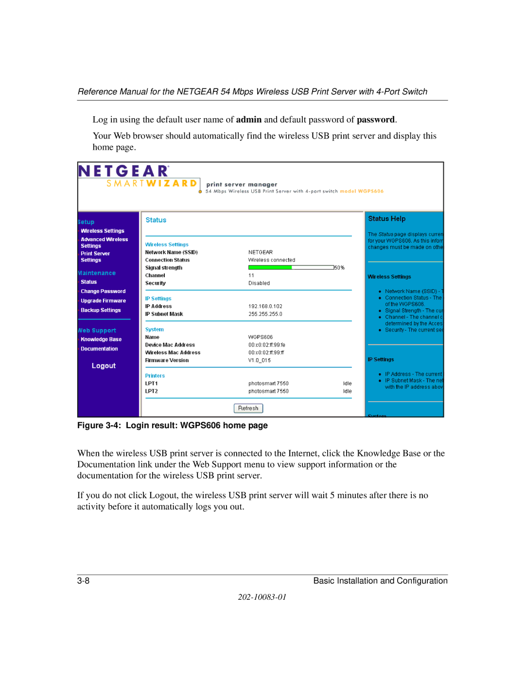 NETGEAR manual Login result WGPS606 home 