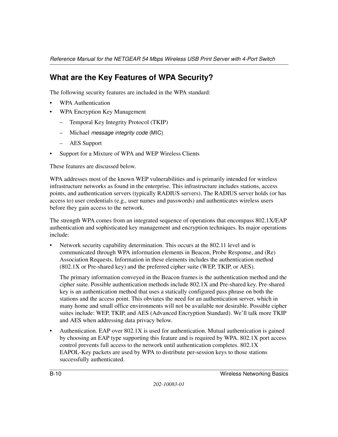 NETGEAR WGPS606 manual What are the Key Features of WPA Security? 