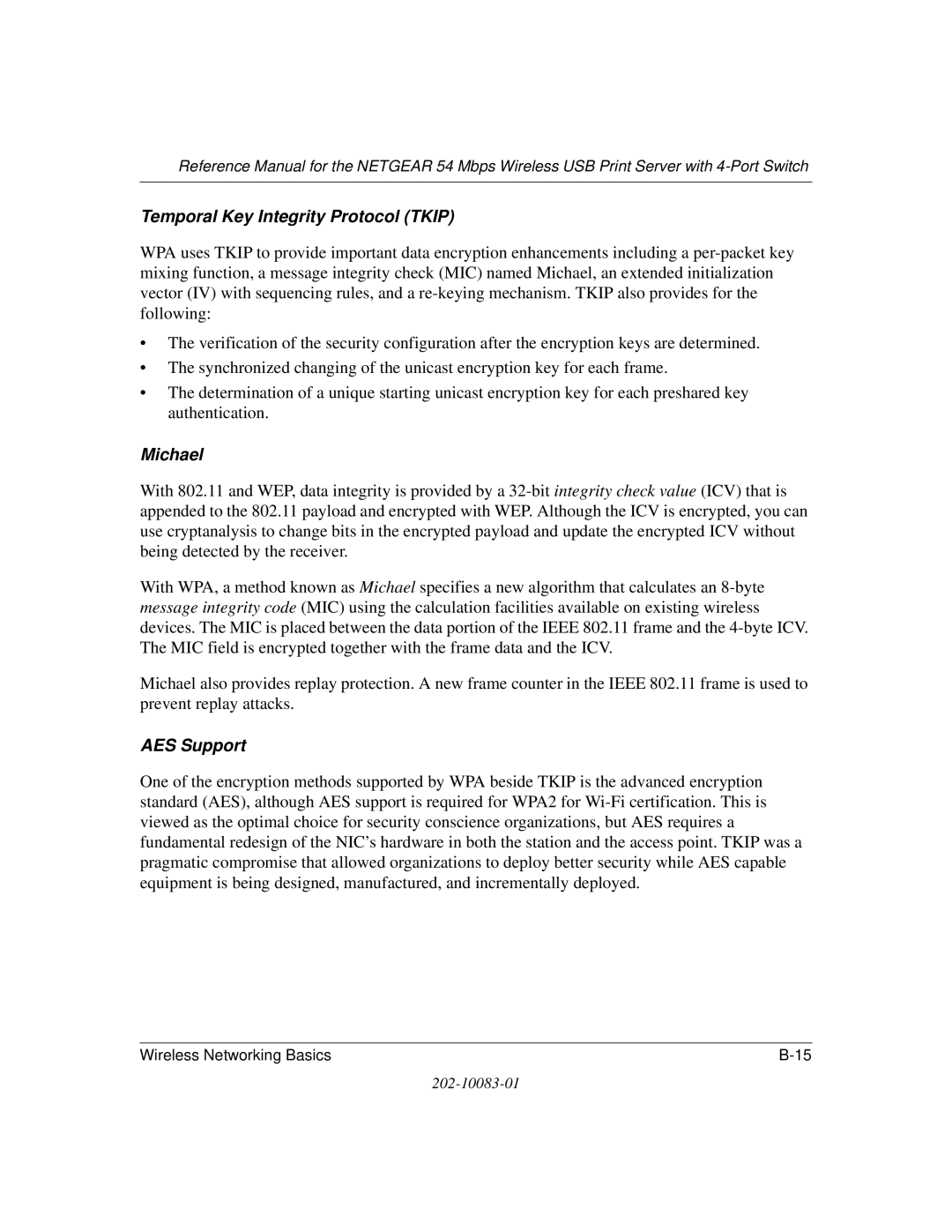 NETGEAR WGPS606 manual Temporal Key Integrity Protocol Tkip 