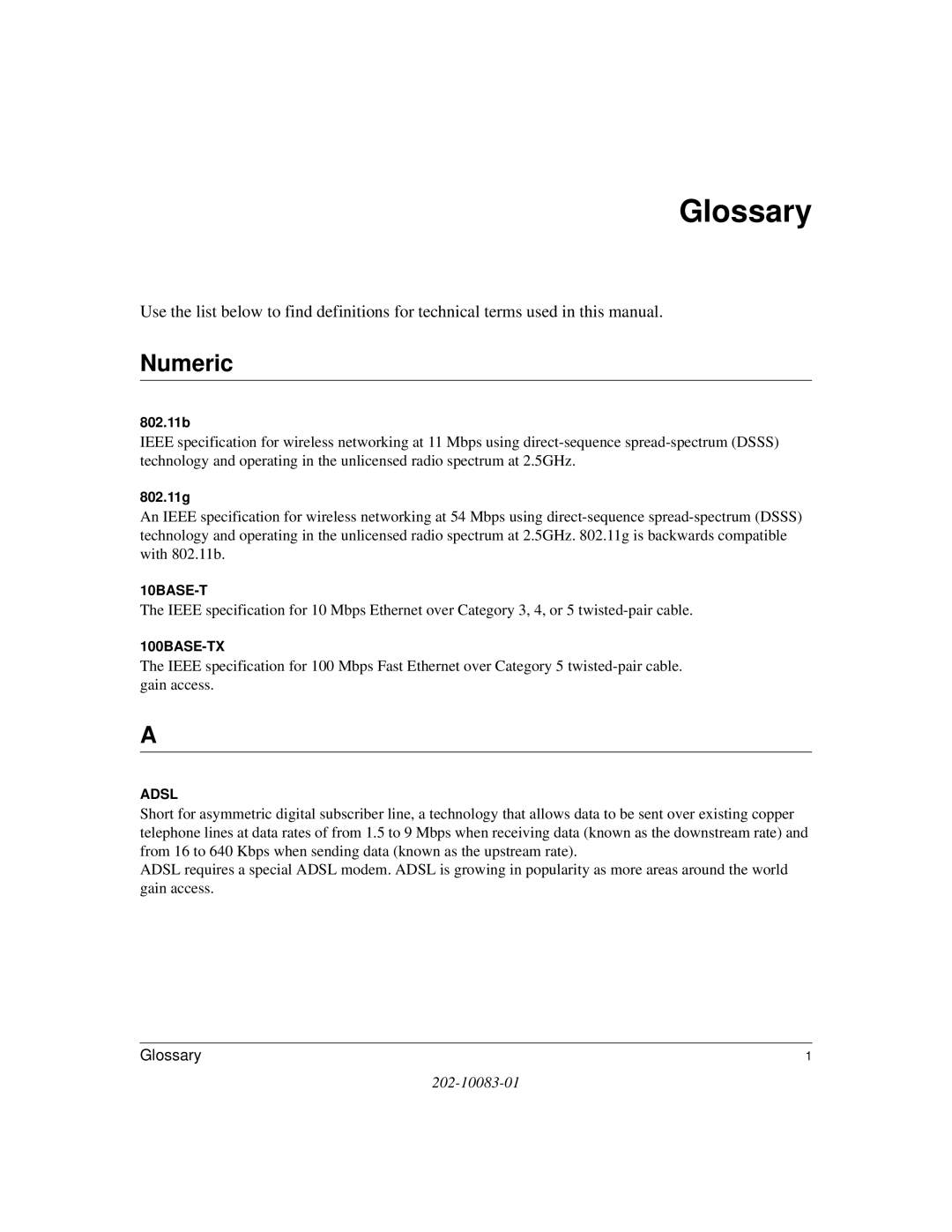 NETGEAR WGPS606 manual Glossary, Numeric 