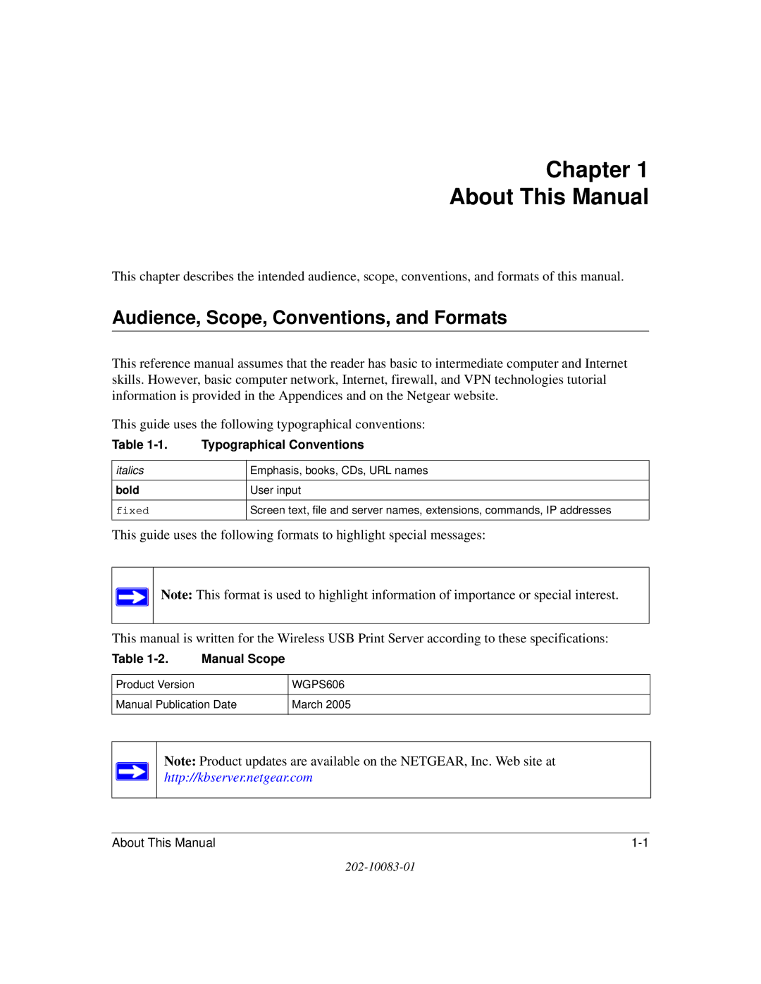 NETGEAR WGPS606 manual Chapter About This Manual, Audience, Scope, Conventions, and Formats 