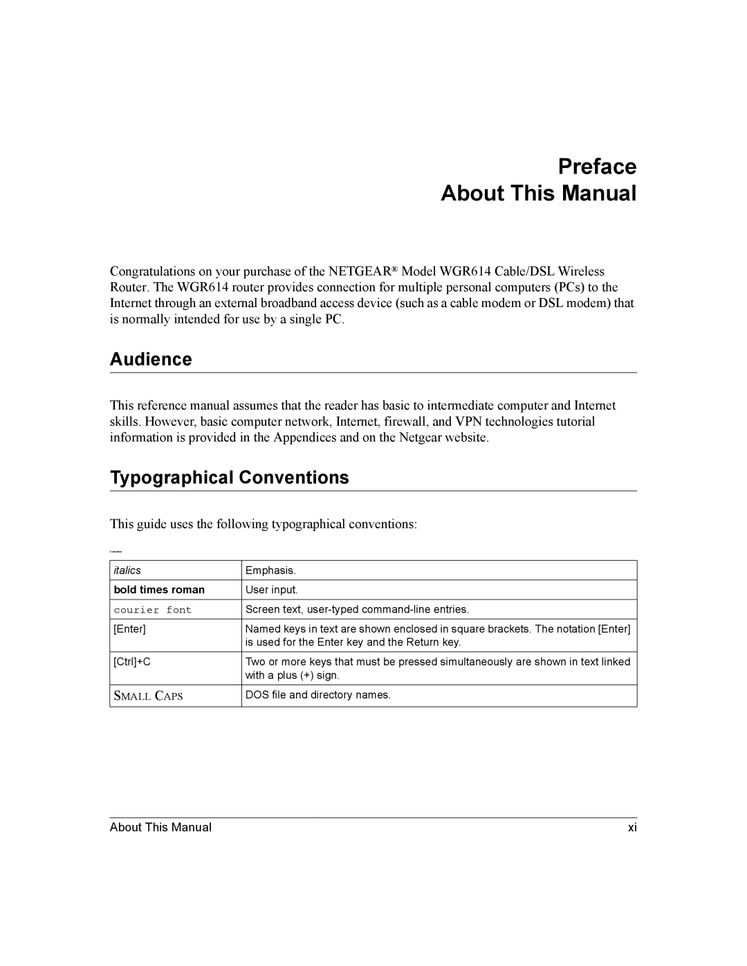 NETGEAR NTGWGR614 manual Preface About This Manual, Audience, Typographical Conventions 