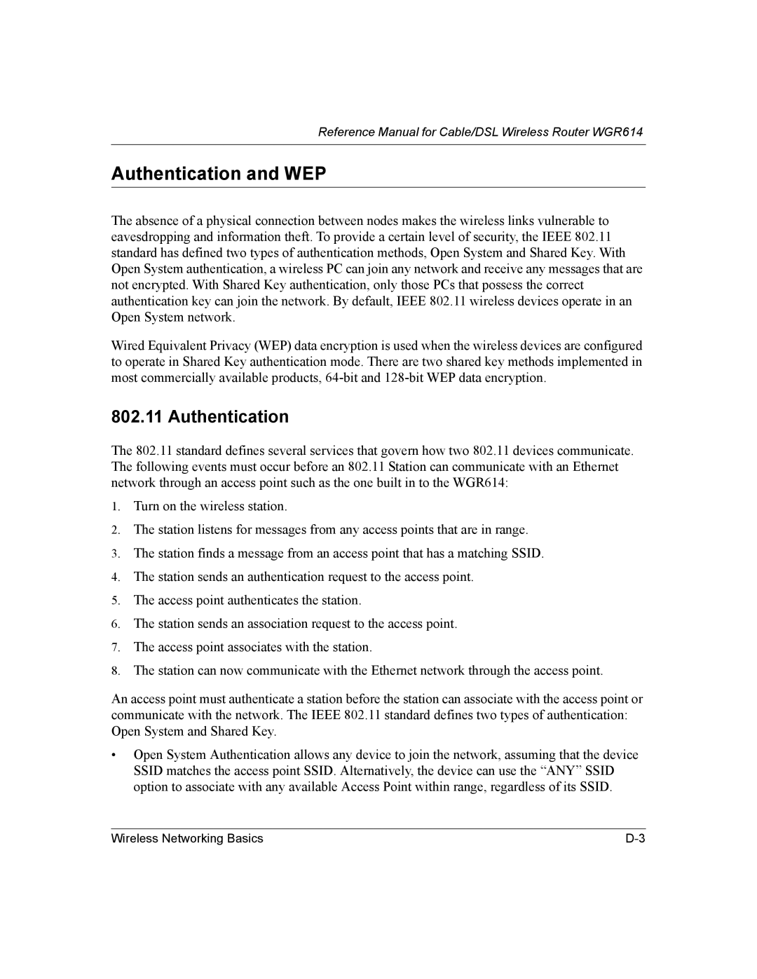 NETGEAR NTGWGR614 manual Authentication and WEP 