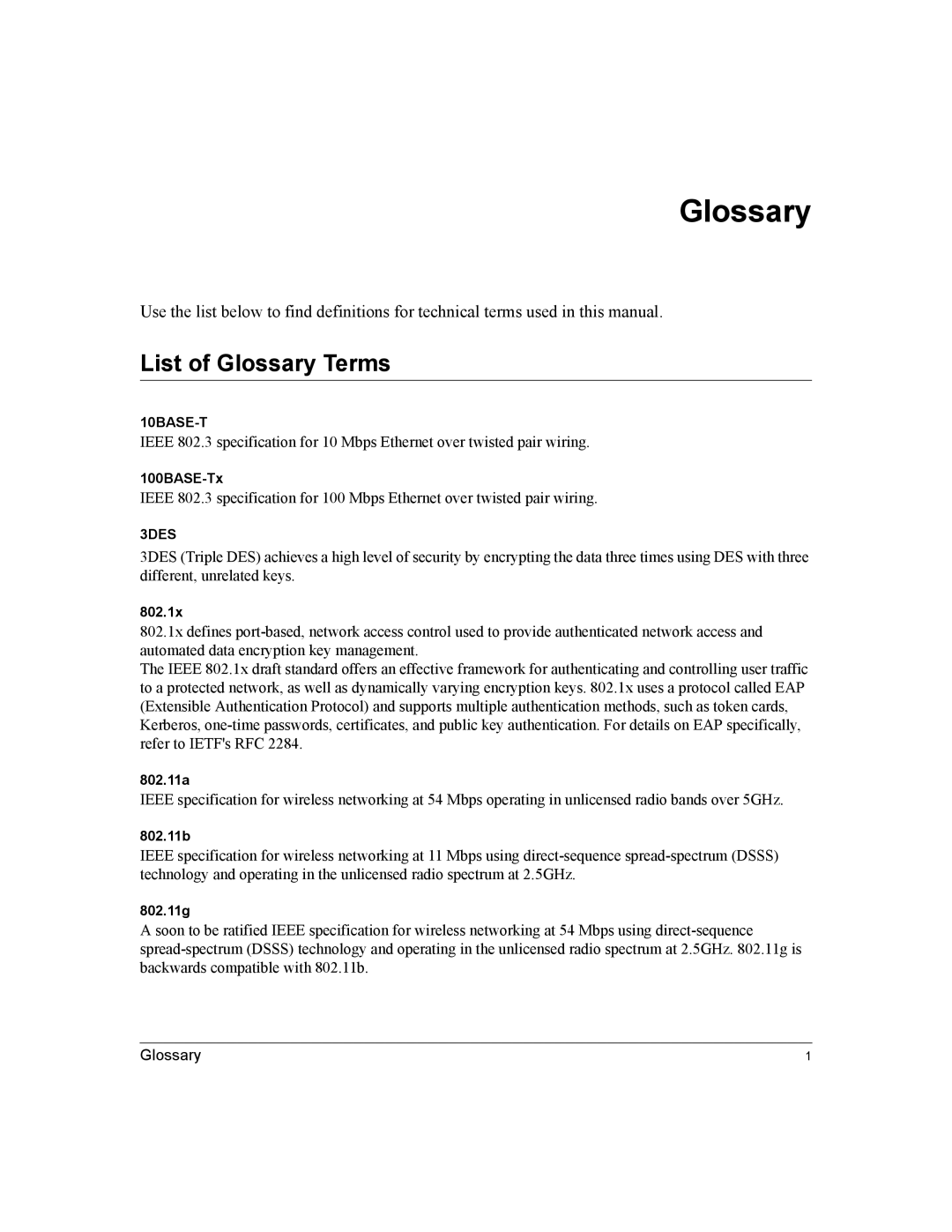 NETGEAR NTGWGR614 manual List of Glossary Terms 