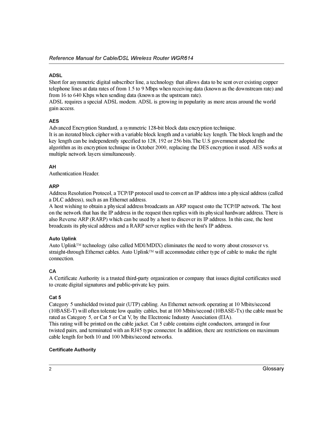 NETGEAR NTGWGR614 manual Adsl 