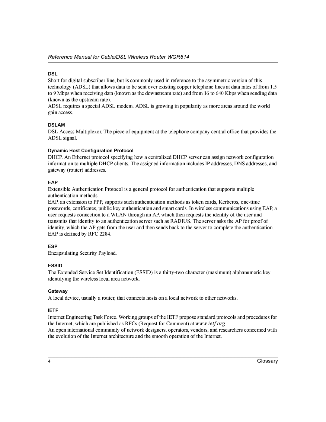 NETGEAR NTGWGR614 manual Encapsulating Security Payload 