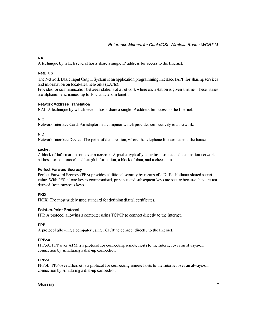 NETGEAR NTGWGR614 manual Nat 