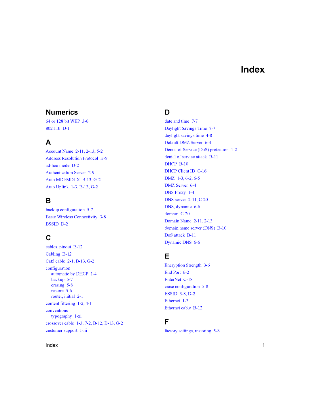 NETGEAR NTGWGR614 manual Index, Numerics 