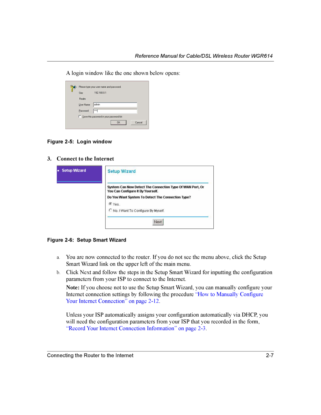 NETGEAR NTGWGR614 manual Connect to the Internet, Login window 