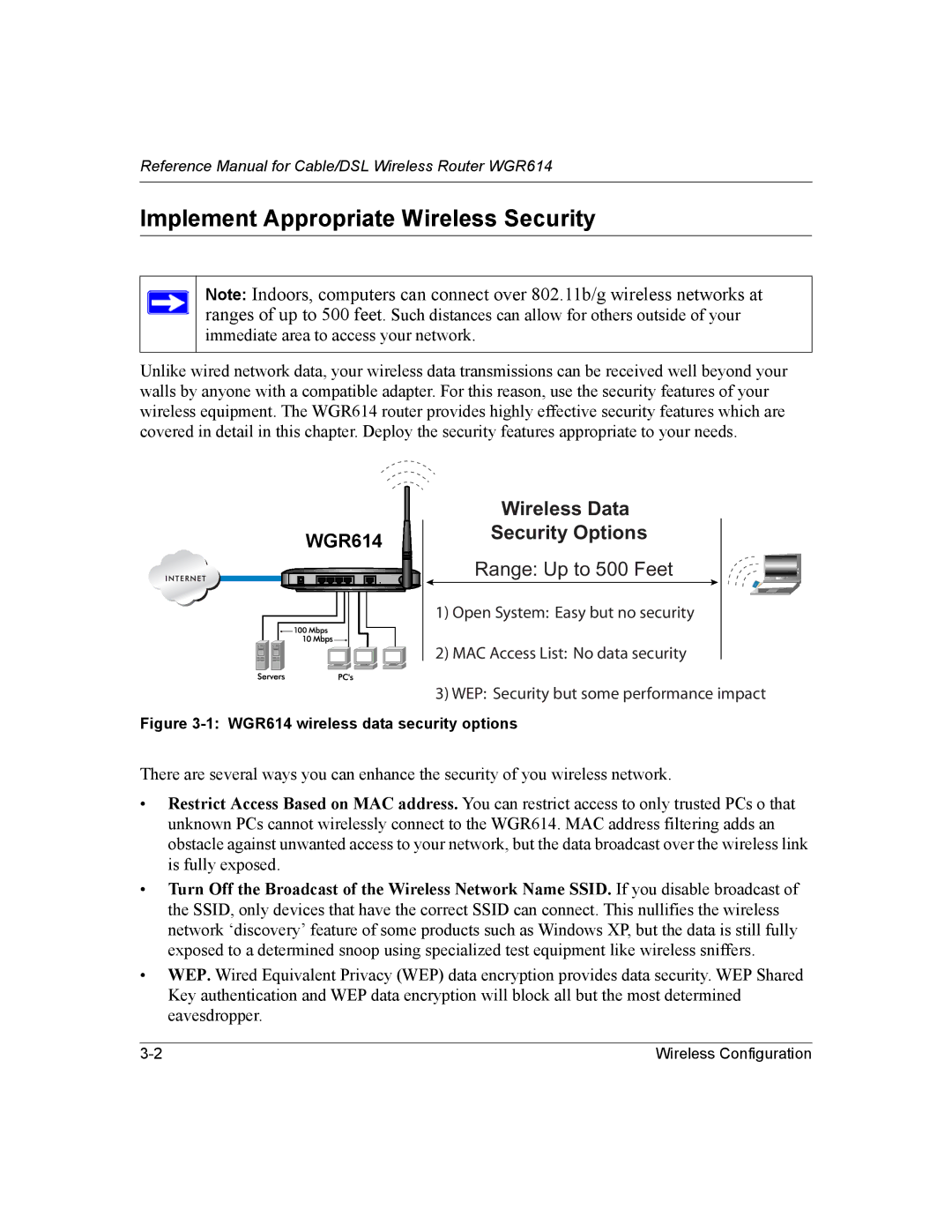 NETGEAR NTGWGR614 manual Implement Appropriate Wireless Security 