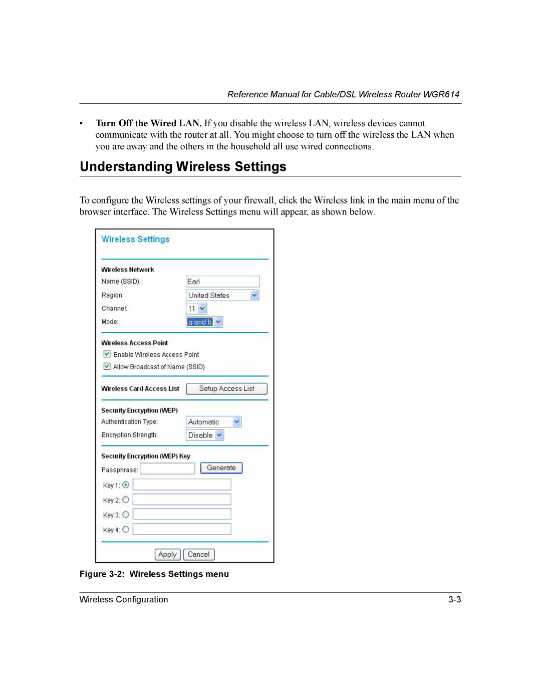 NETGEAR NTGWGR614 manual Understanding Wireless Settings, Wireless Settings menu 