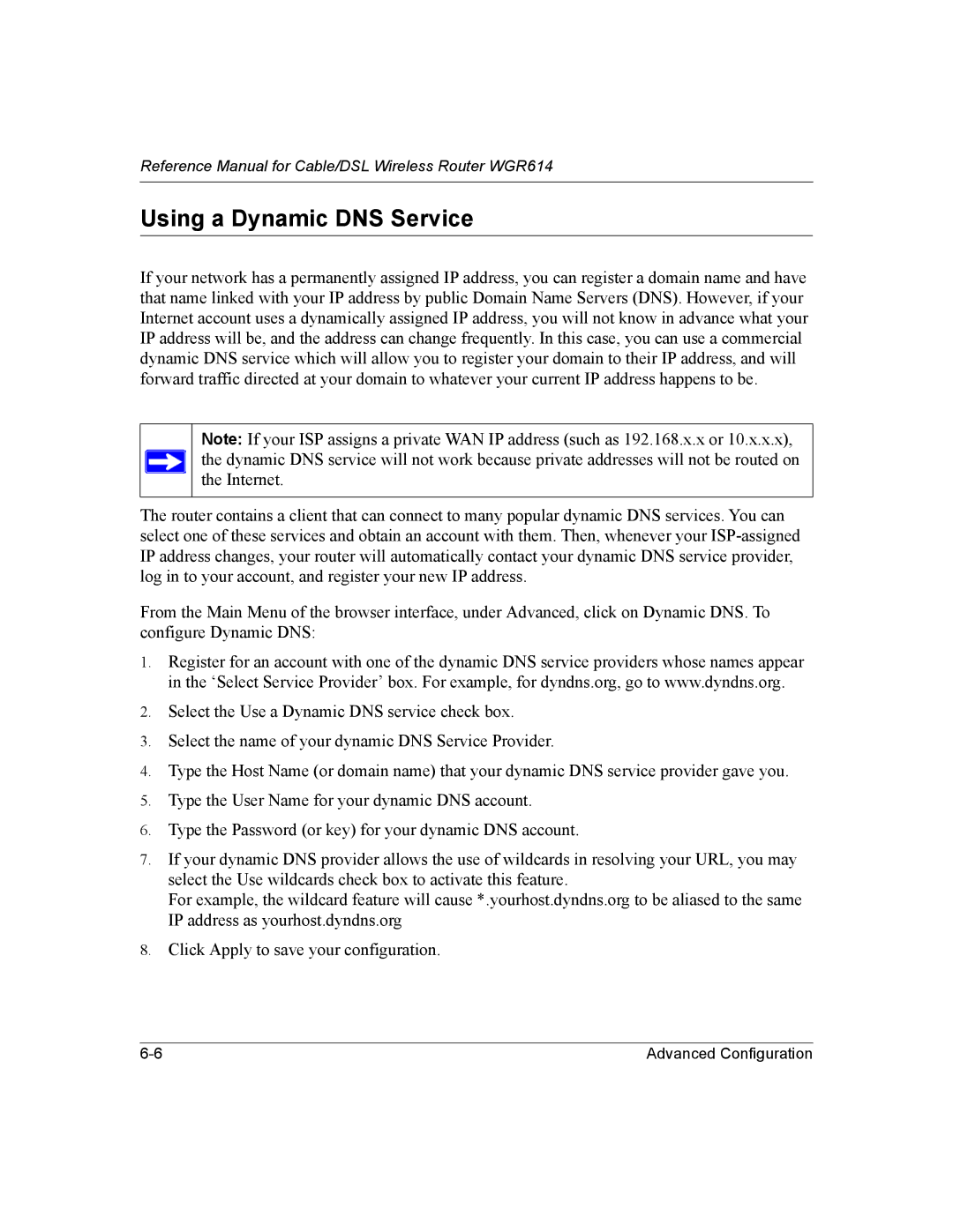 NETGEAR NTGWGR614 manual Using a Dynamic DNS Service 