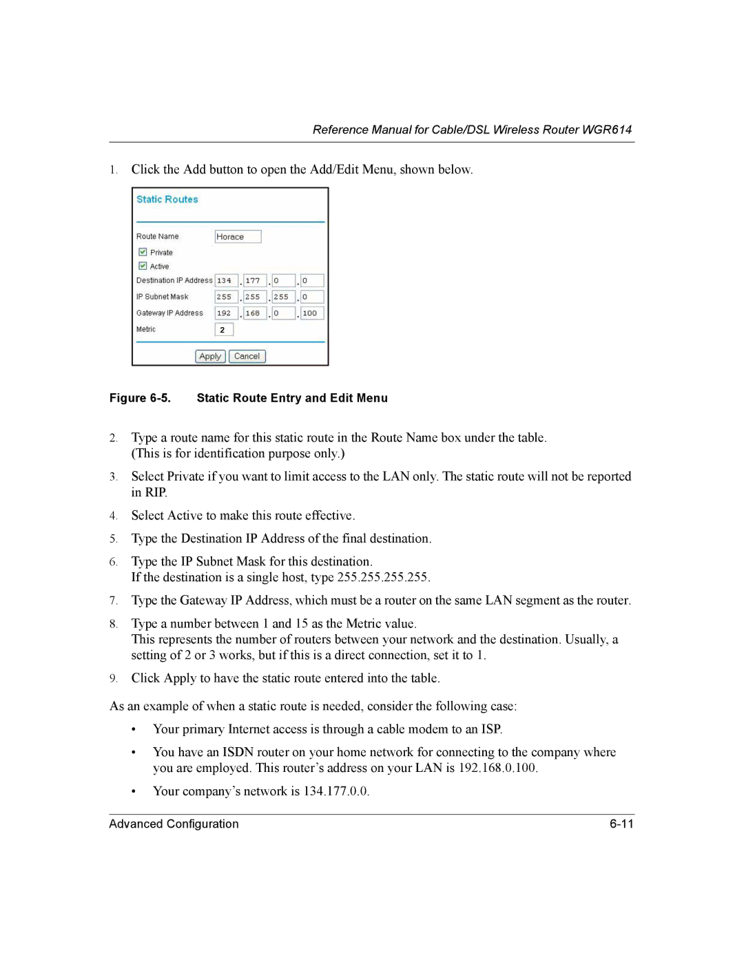 NETGEAR NTGWGR614 manual Click the Add button to open the Add/Edit Menu, shown below 