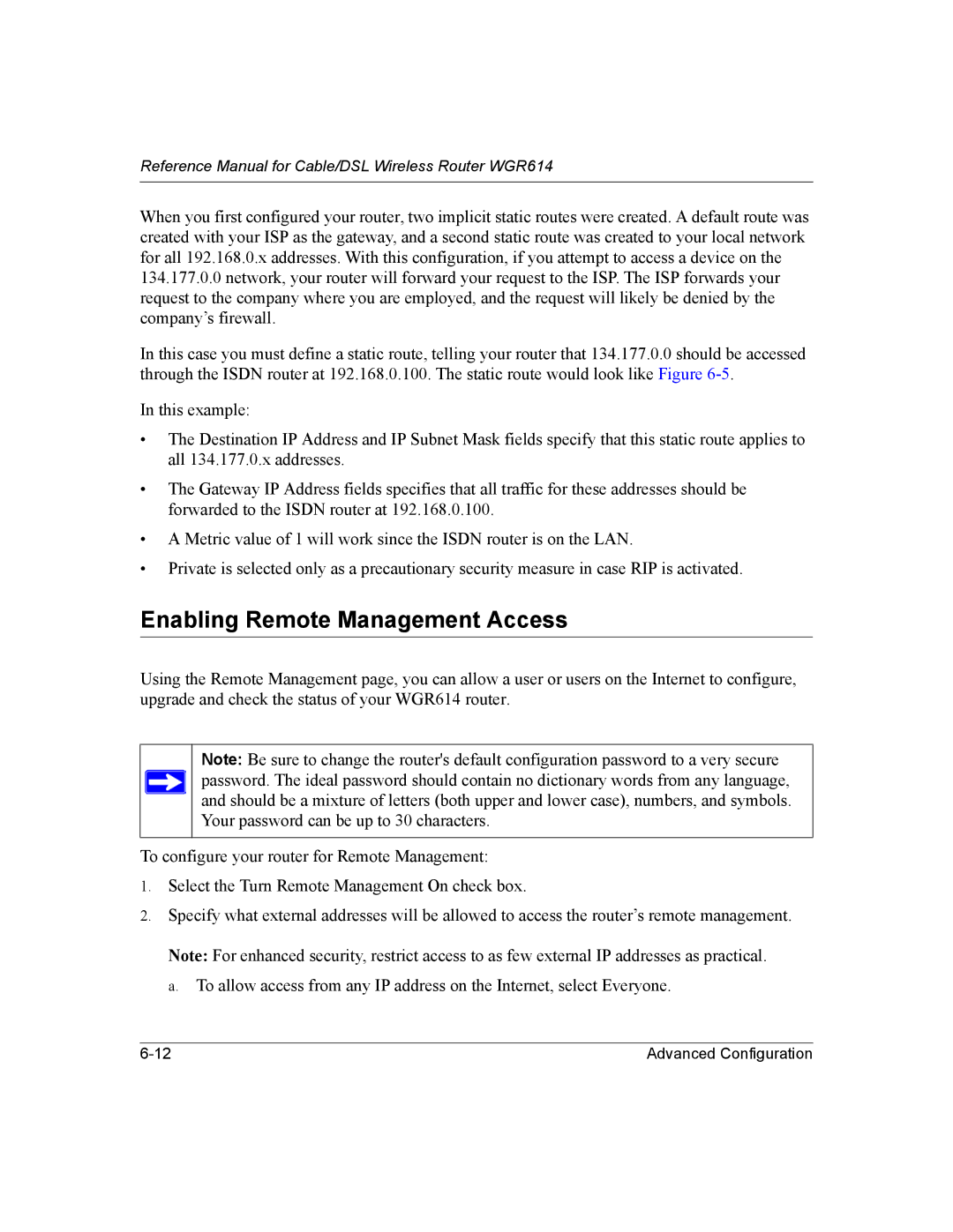 NETGEAR NTGWGR614 manual Enabling Remote Management Access 