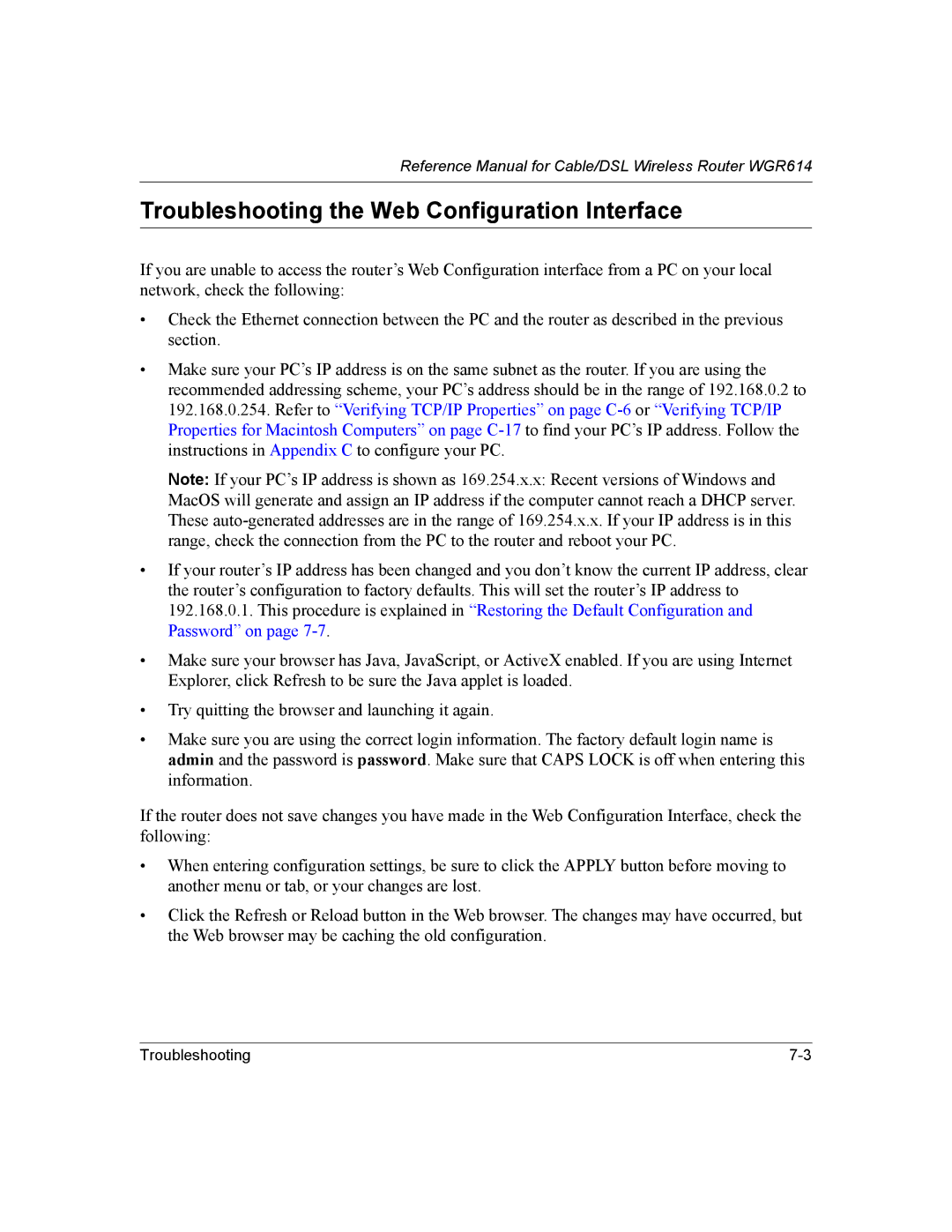 NETGEAR NTGWGR614 manual Troubleshooting the Web Configuration Interface 