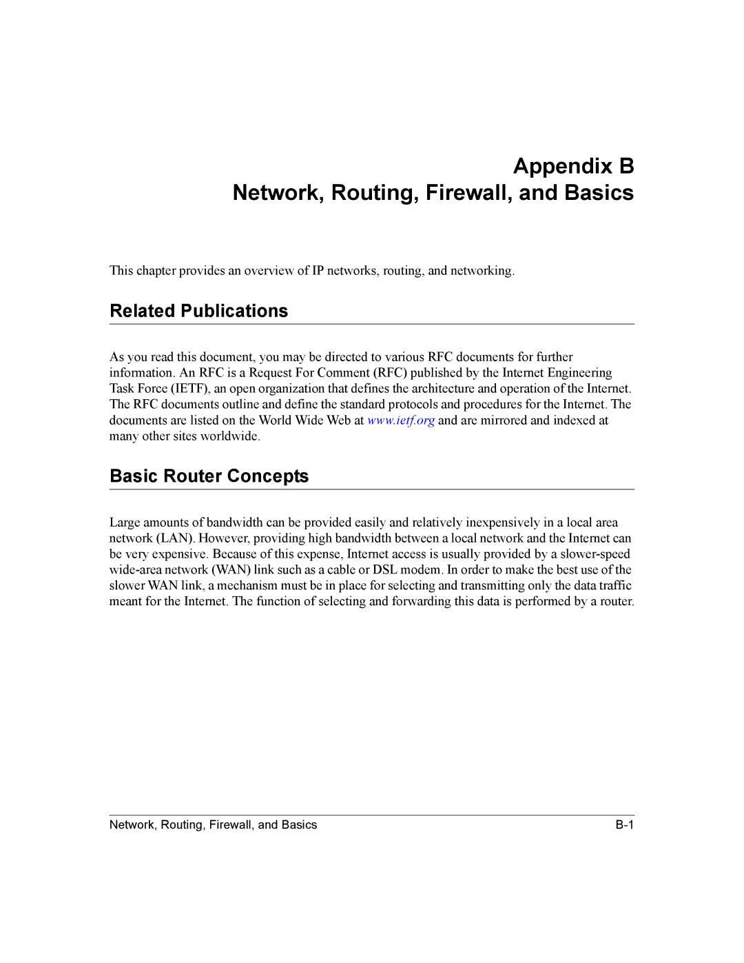 NETGEAR NTGWGR614 manual Appendix B Network, Routing, Firewall, and Basics, Related Publications Basic Router Concepts 