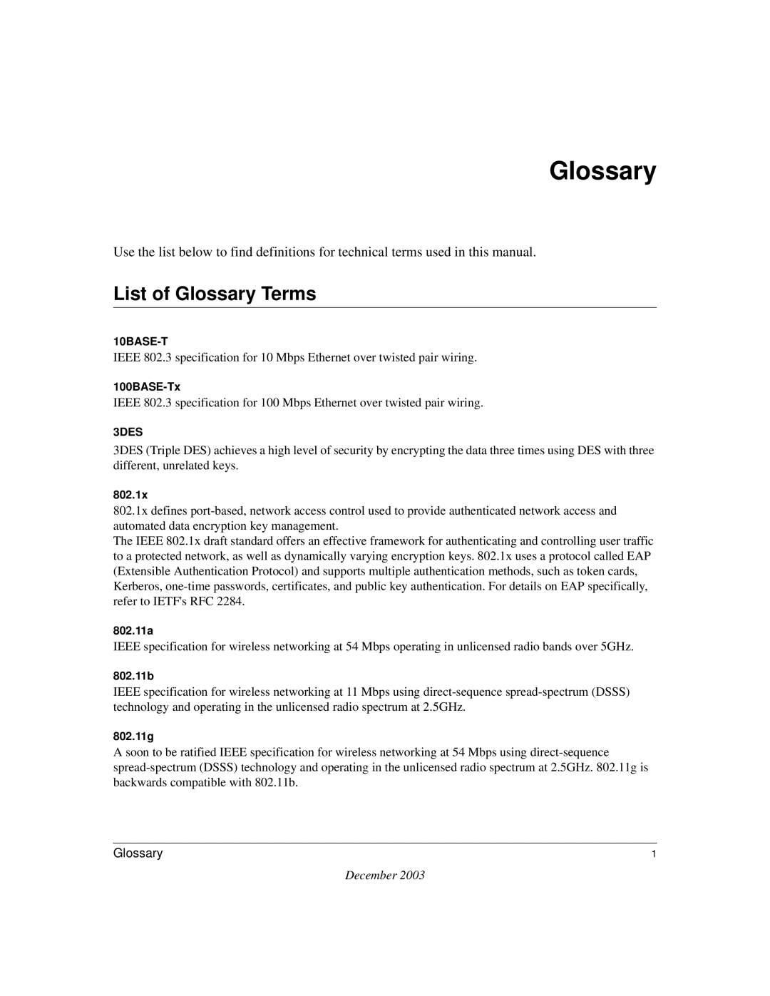 NETGEAR WGR614 v4 manual List of Glossary Terms 