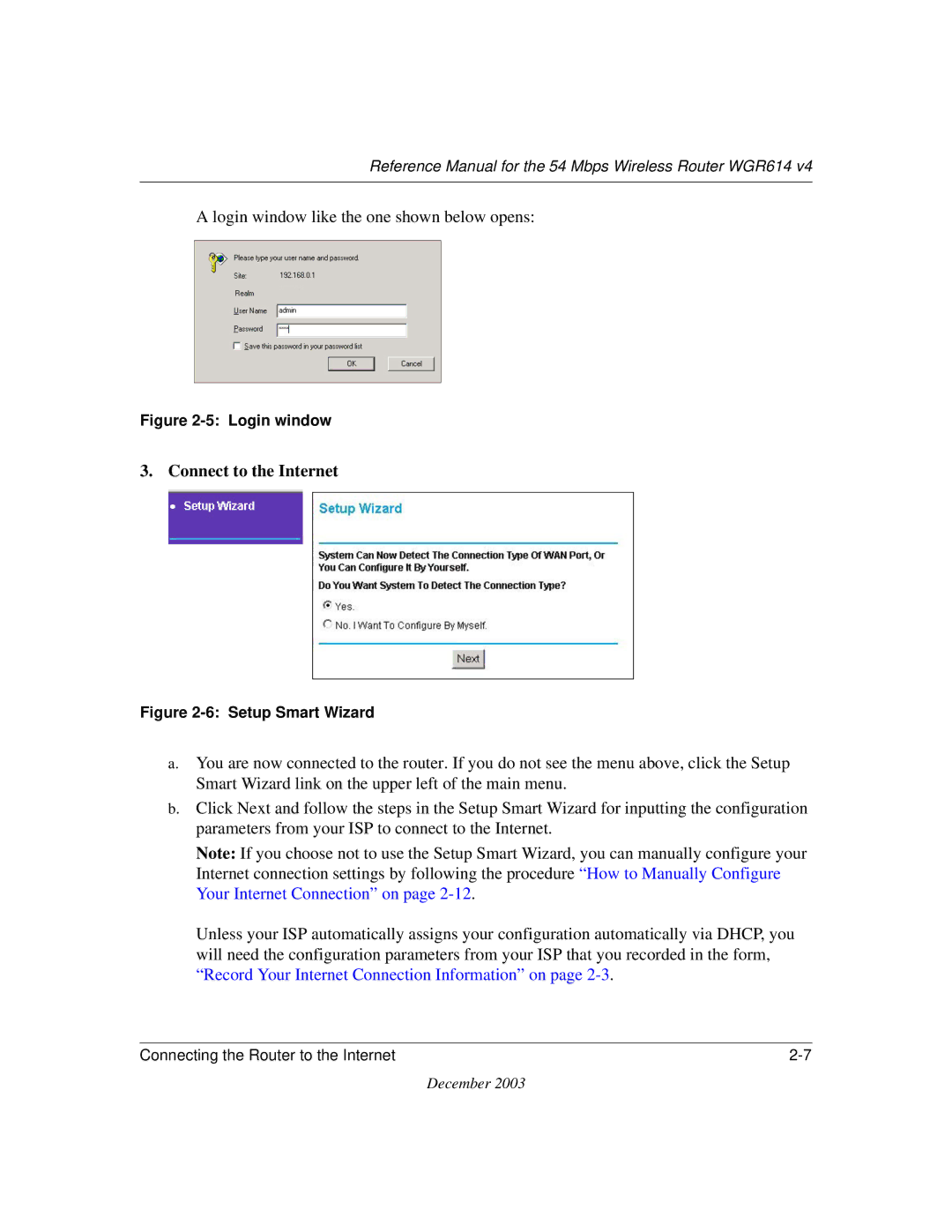 NETGEAR WGR614 v4 manual Connect to the Internet, Login window 