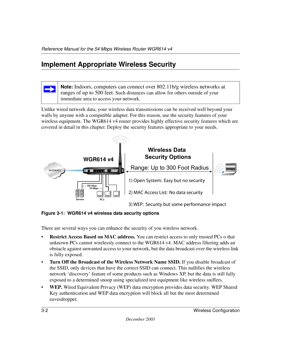 NETGEAR WGR614 v4 manual Implement Appropriate Wireless Security 