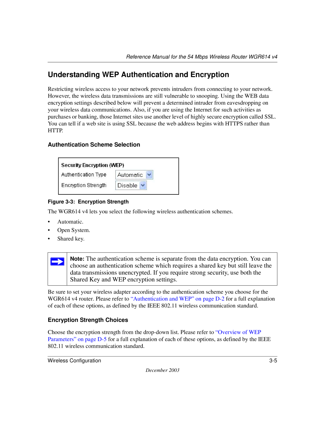 NETGEAR WGR614 v4 manual Understanding WEP Authentication and Encryption, Authentication Scheme Selection 