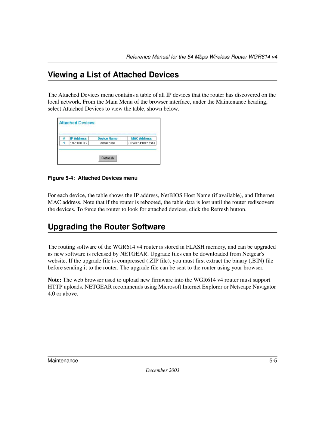 NETGEAR WGR614 v4 manual Viewing a List of Attached Devices, Upgrading the Router Software 