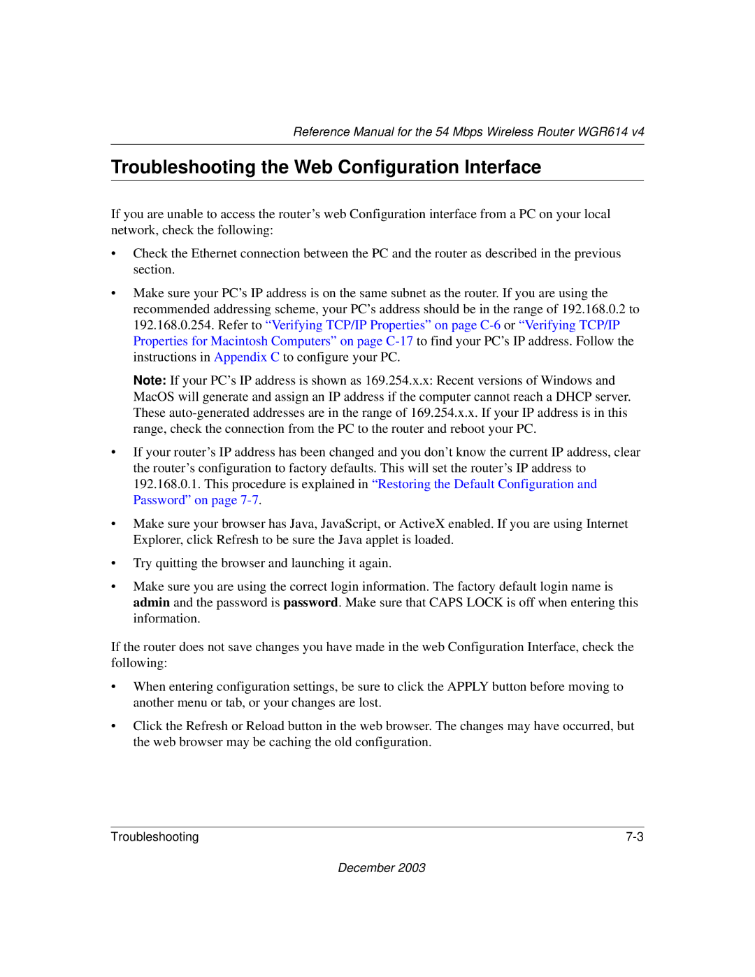 NETGEAR WGR614 v4 manual Troubleshooting the Web Configuration Interface 