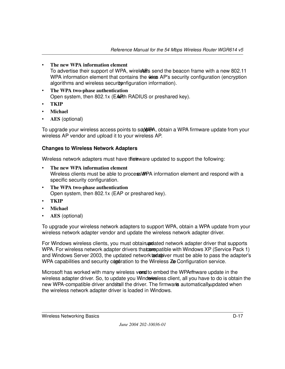 NETGEAR WGR614 v5 manual Changes to Wireless Network Adapters 