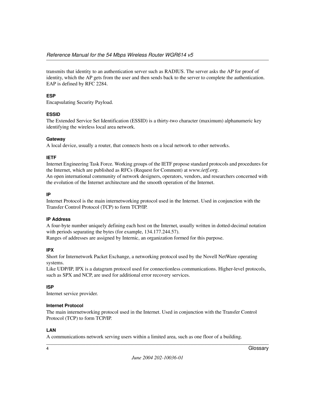 NETGEAR WGR614 v5 manual Encapsulating Security Payload 