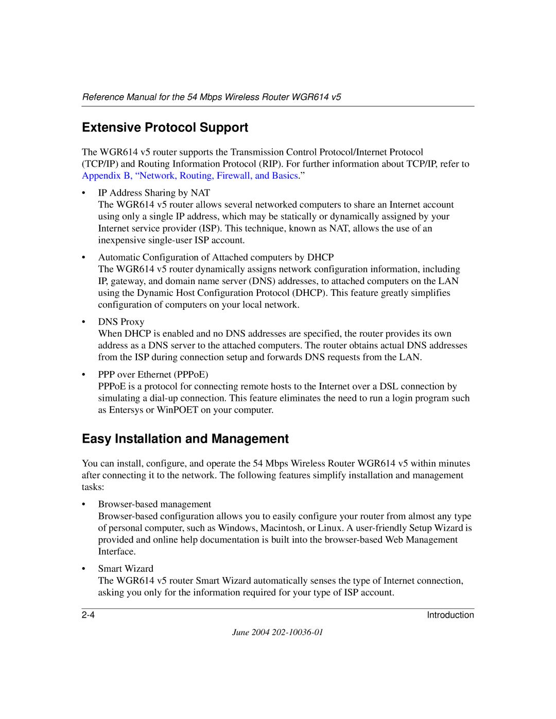 NETGEAR WGR614 v5 manual Extensive Protocol Support, Easy Installation and Management 