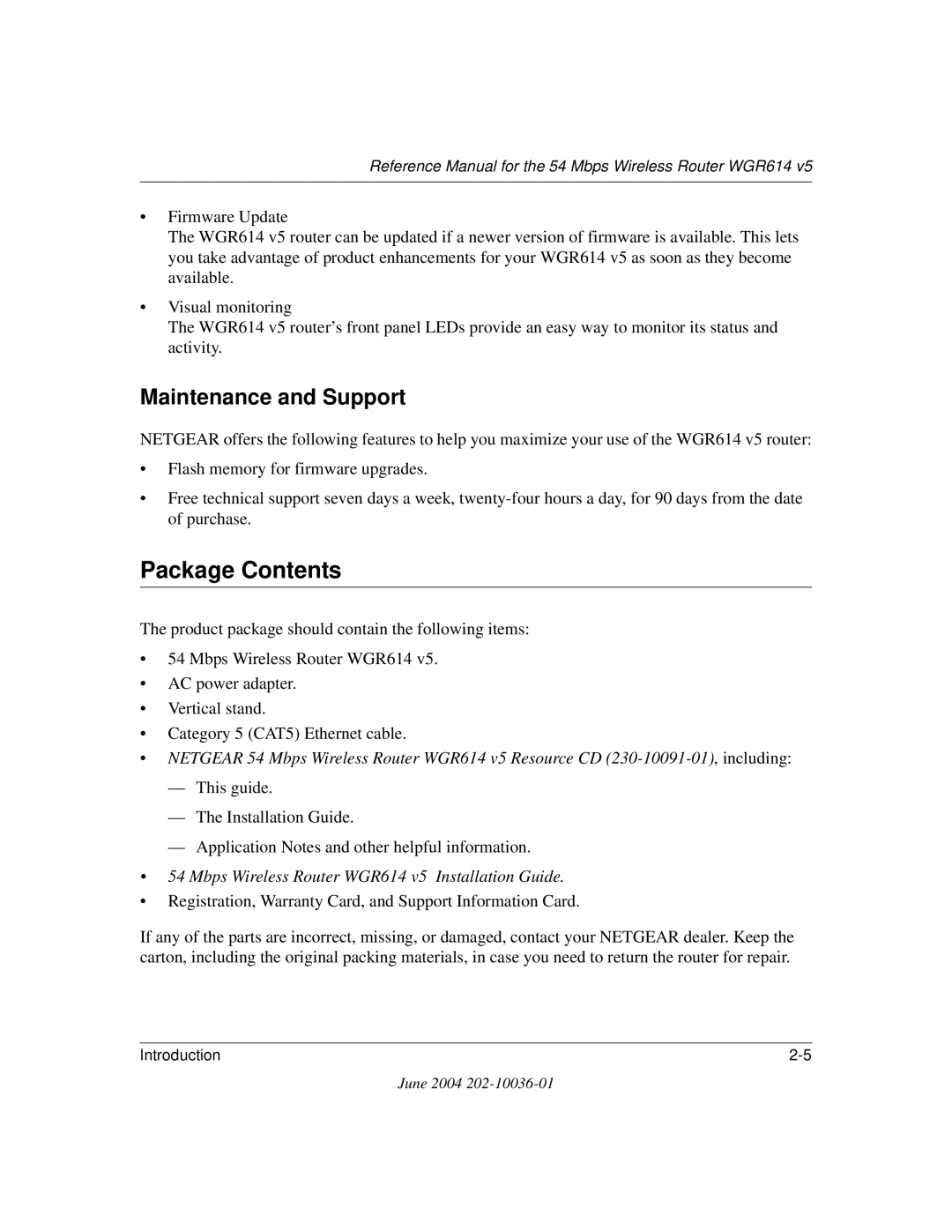 NETGEAR WGR614 v5 manual Package Contents 