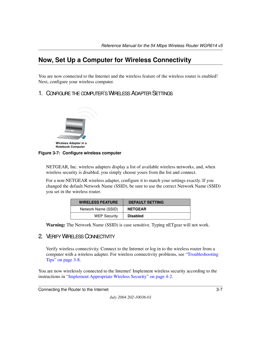 NETGEAR WGR614 v5 manual Now, Set Up a Computer for Wireless Connectivity, Configure wireless computer 