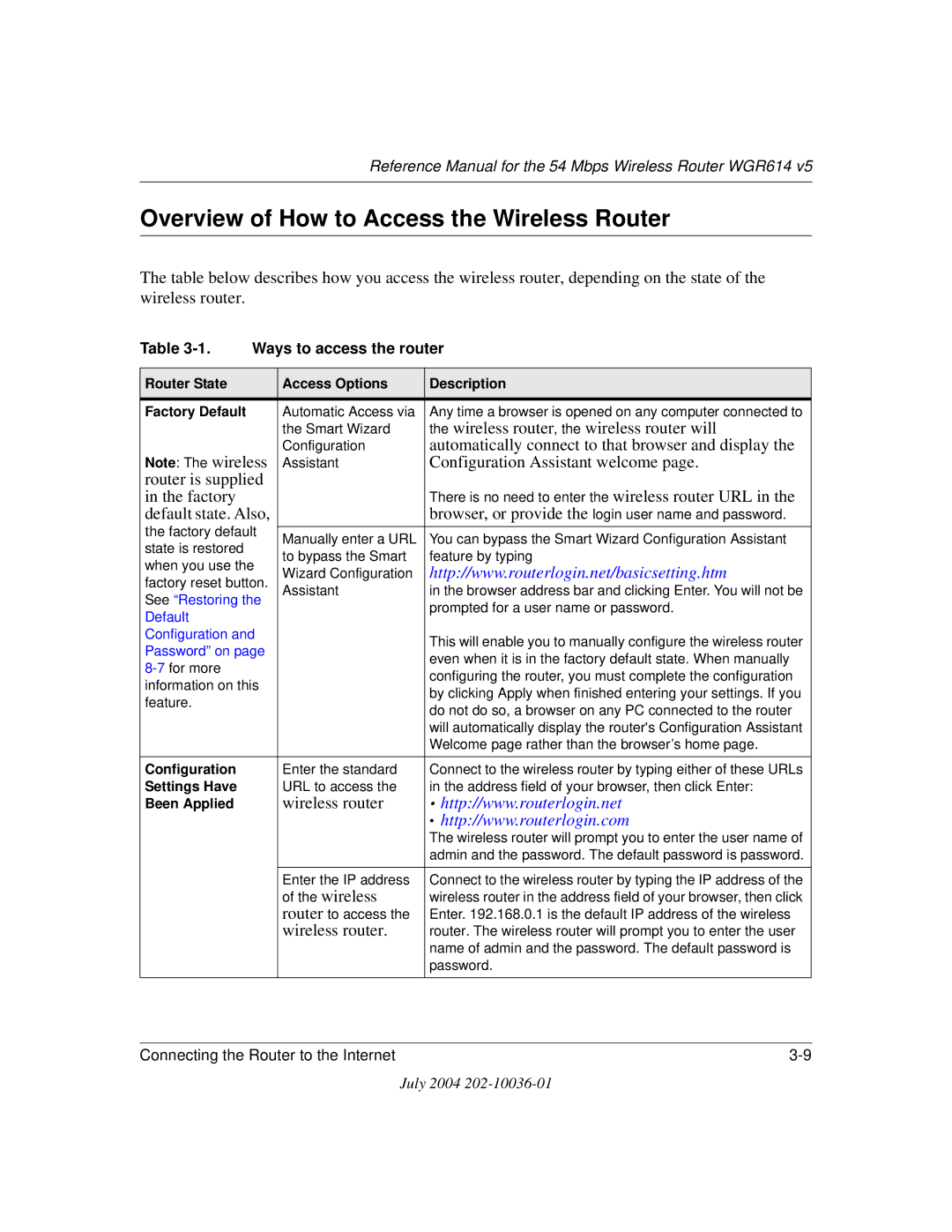 NETGEAR WGR614 v5 manual Overview of How to Access the Wireless Router, Ways to access the router 