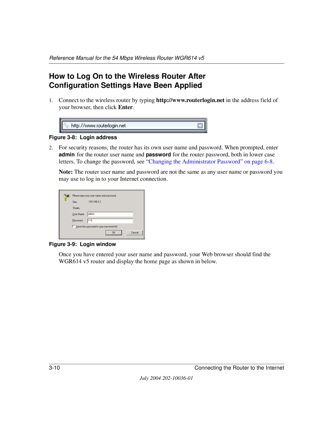 NETGEAR WGR614 v5 manual Login address 