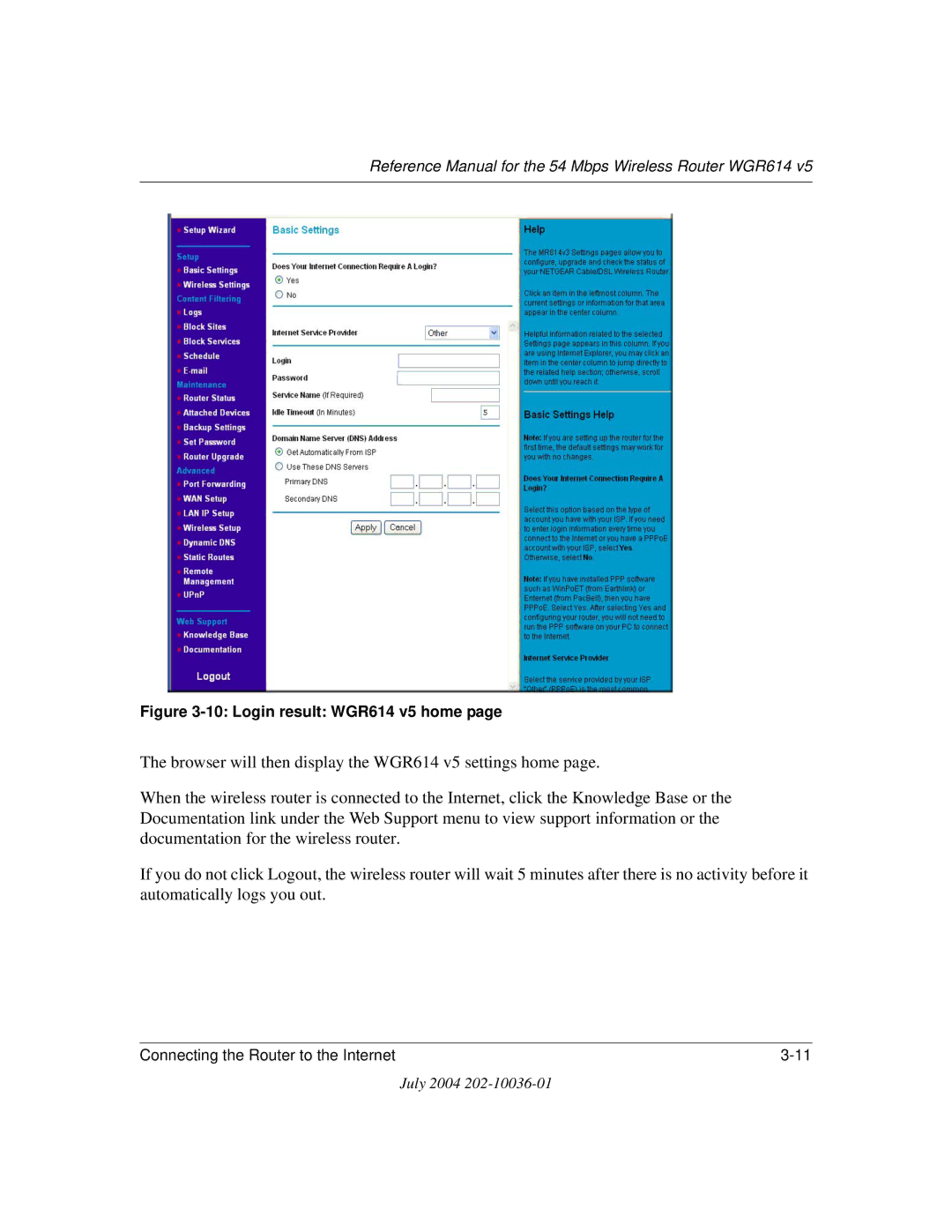 NETGEAR manual Login result WGR614 v5 home 