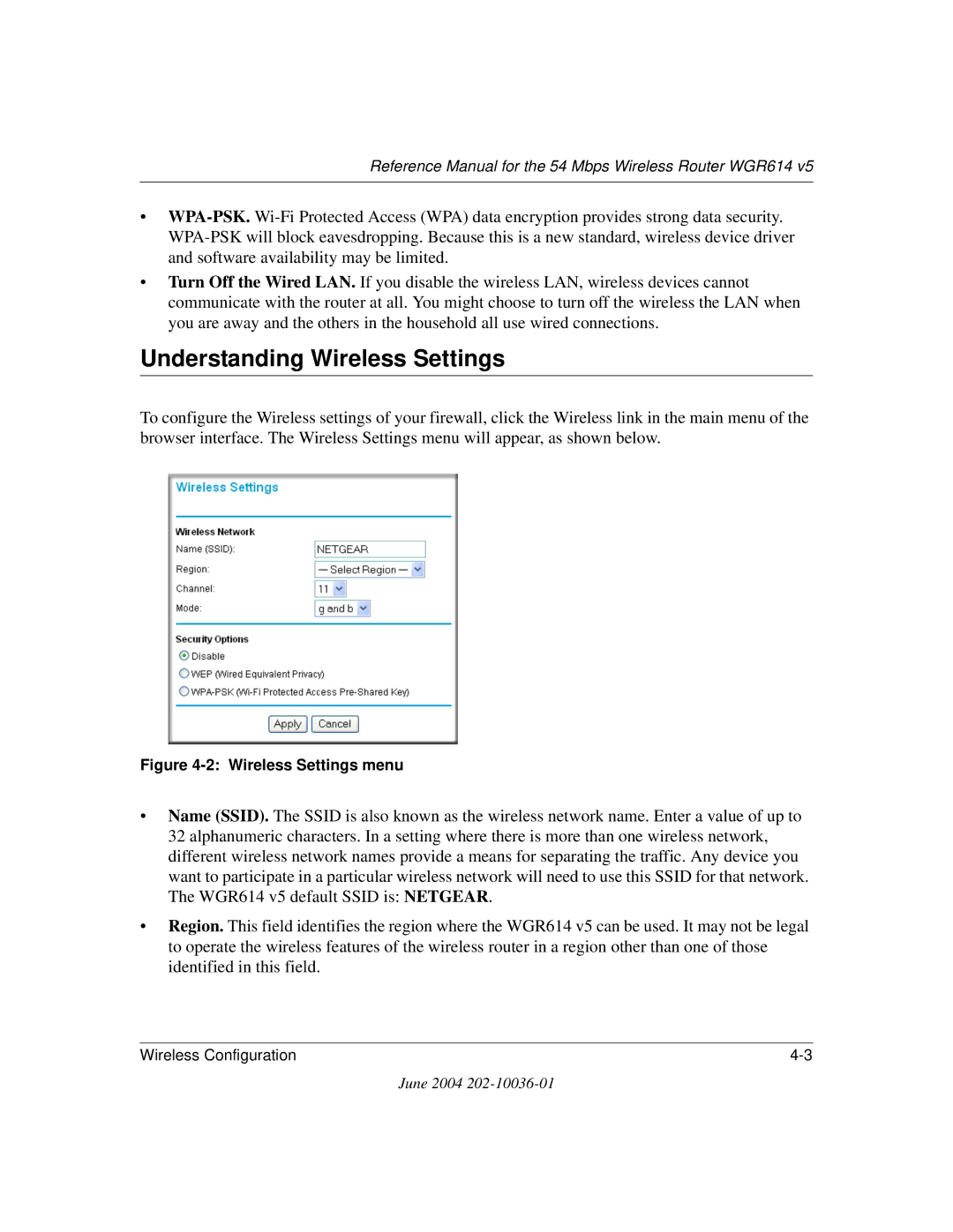 NETGEAR WGR614 v5 manual Understanding Wireless Settings, Wireless Settings menu 