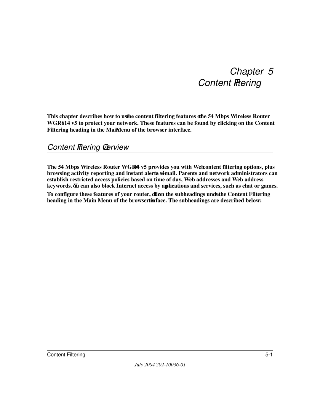 NETGEAR WGR614 v5 manual Chapter Content Filtering, Content Filtering Overview 