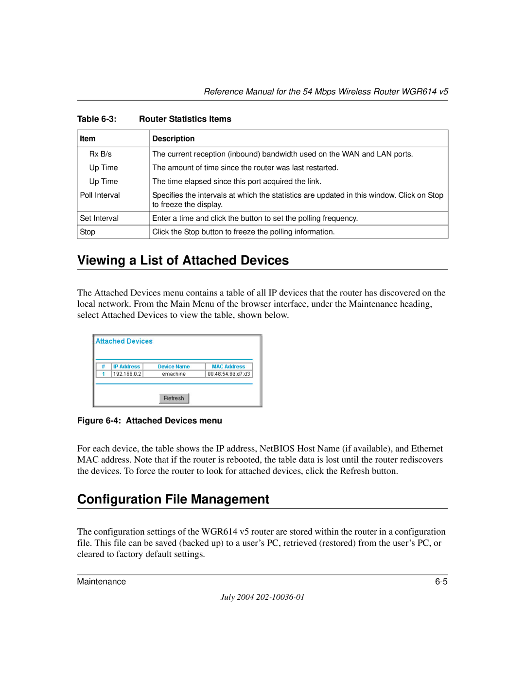 NETGEAR WGR614 v5 manual Viewing a List of Attached Devices, Configuration File Management 