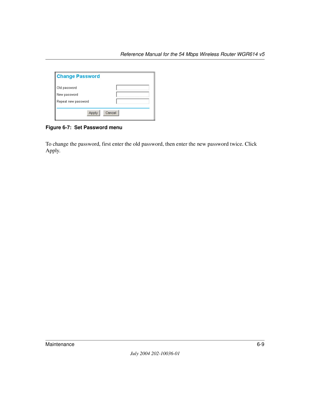 NETGEAR WGR614 v5 manual Set Password menu 