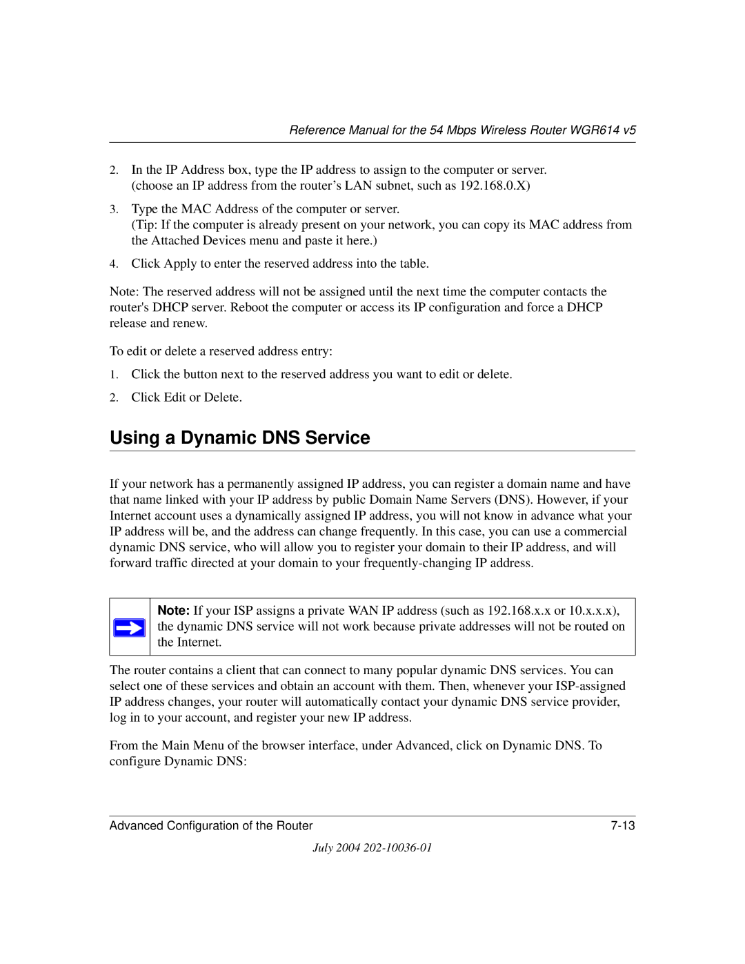 NETGEAR WGR614 v5 manual Using a Dynamic DNS Service 