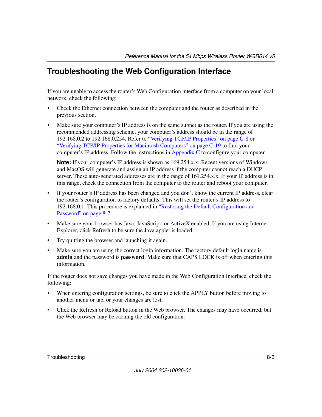 NETGEAR WGR614 v5 manual Troubleshooting the Web Configuration Interface 