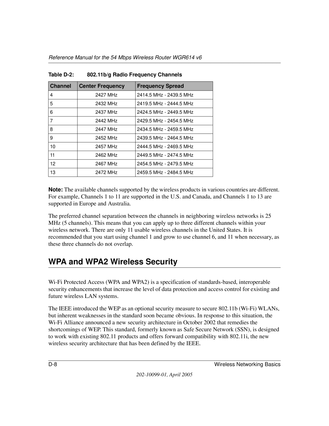 NETGEAR WGR614 v6 manual WPA and WPA2 Wireless Security 