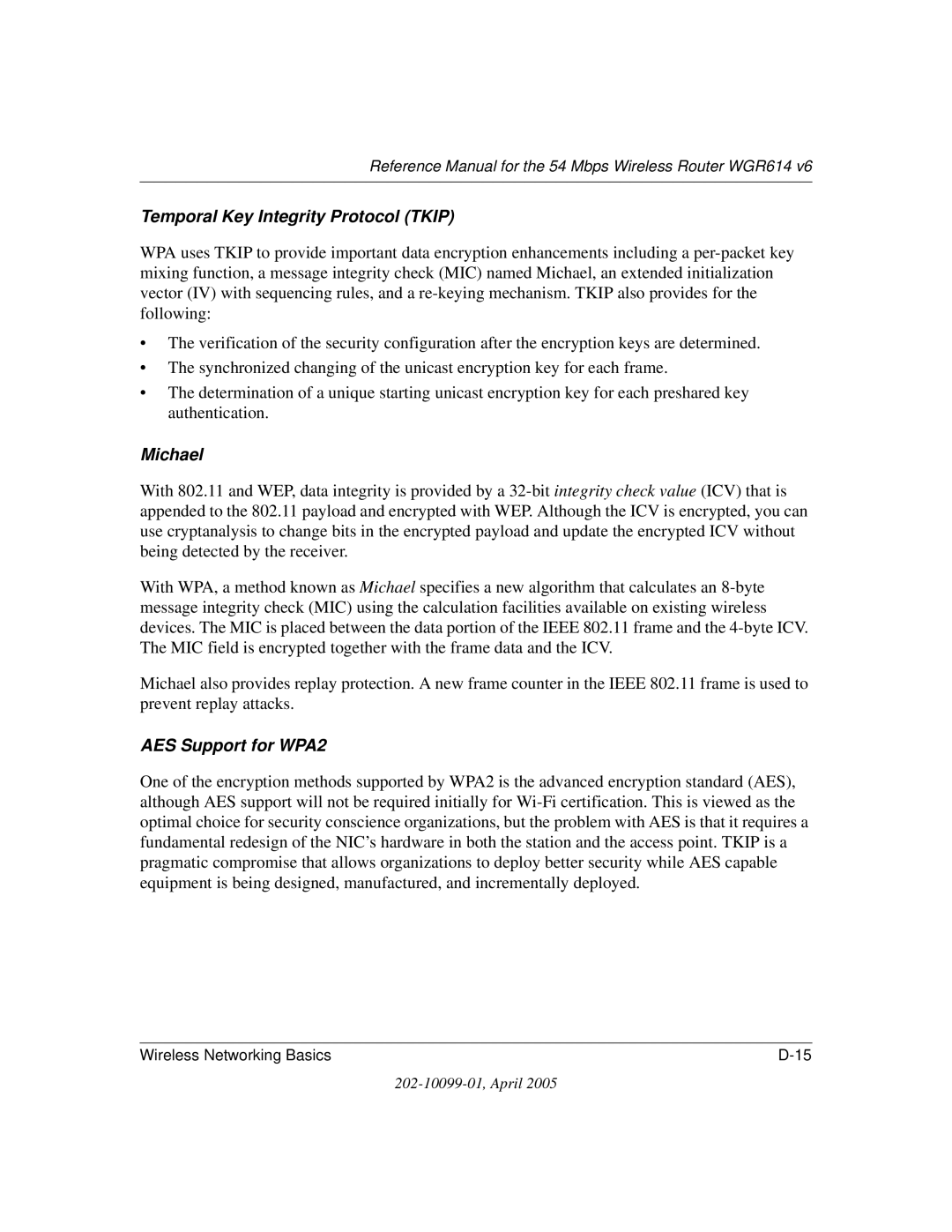 NETGEAR WGR614 v6 manual Temporal Key Integrity Protocol Tkip 