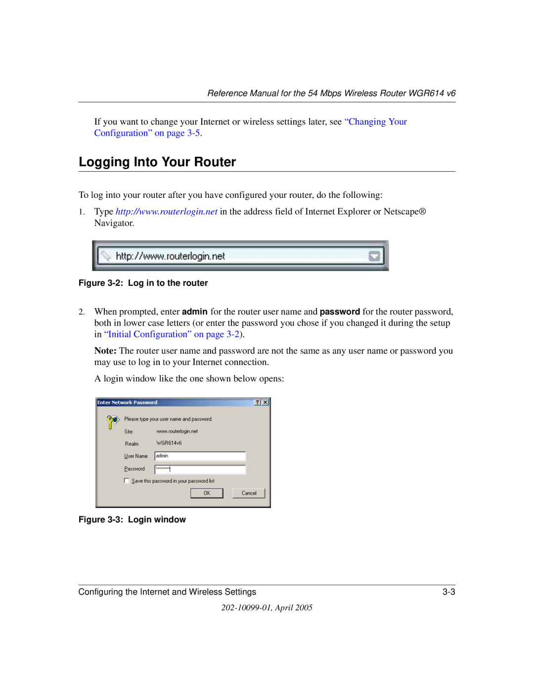 NETGEAR WGR614 v6 manual Logging Into Your Router, Log in to the router 